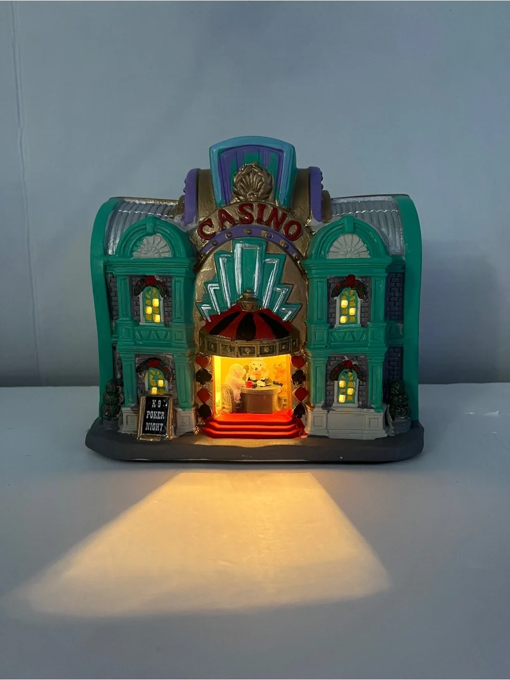 Lighted Casino K-9 Poker Night Dogs Christmas Village Decor